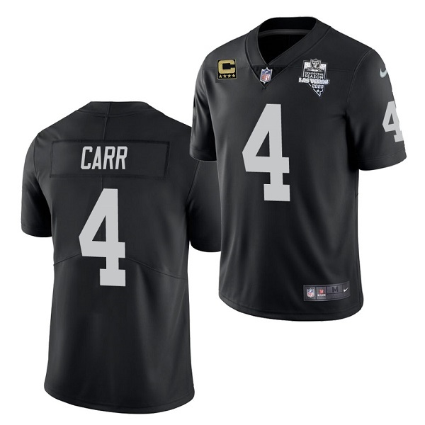 Men's Las Vegas Raiders #4 Derek Carr Black 2020 Inaugural Season With C Patch Vapor Limited Stitched NFL Jersey